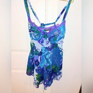 Floral Blue and Purple Women's Top/Lingerie Cinema Seductres Wear Size L